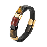 Fashion Natural Tiger Eye Men Stainless Steel Magnetic Buckle Bracelet