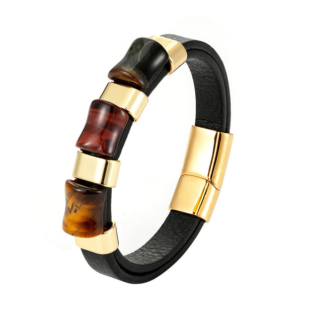 Fashion Natural Tiger Eye Men Stainless Steel Magnetic Buckle Bracelet