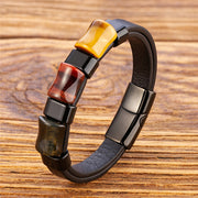 Fashion Natural Tiger Eye Men Stainless Steel Magnetic Buckle Bracelet