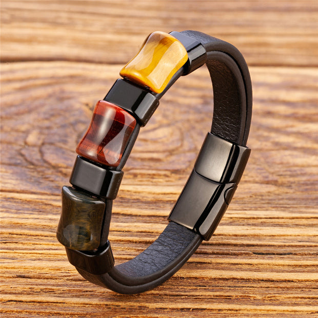 Fashion Natural Tiger Eye Men Stainless Steel Magnetic Buckle Bracelet