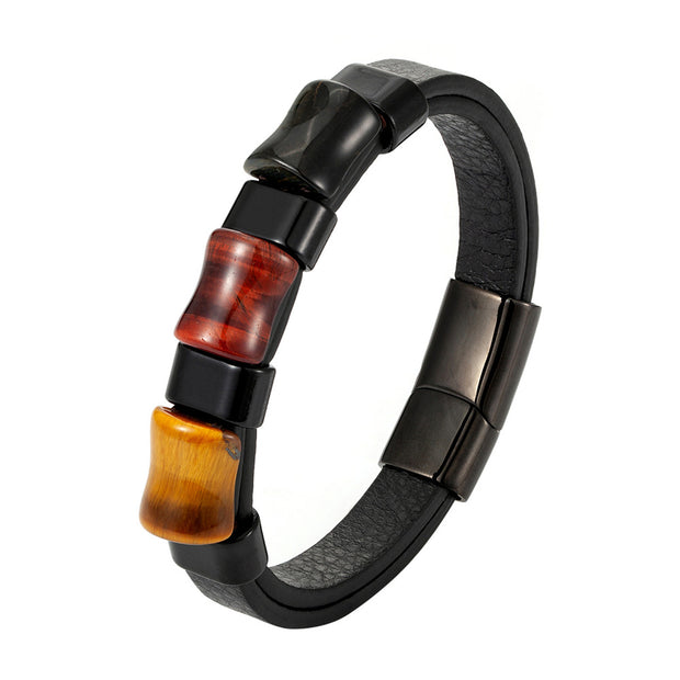 Fashion Natural Tiger Eye Men Stainless Steel Magnetic Buckle Bracelet
