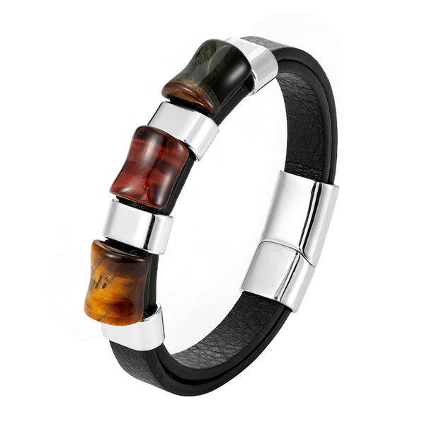 Fashion Natural Tiger Eye Men Stainless Steel Magnetic Buckle Bracelet